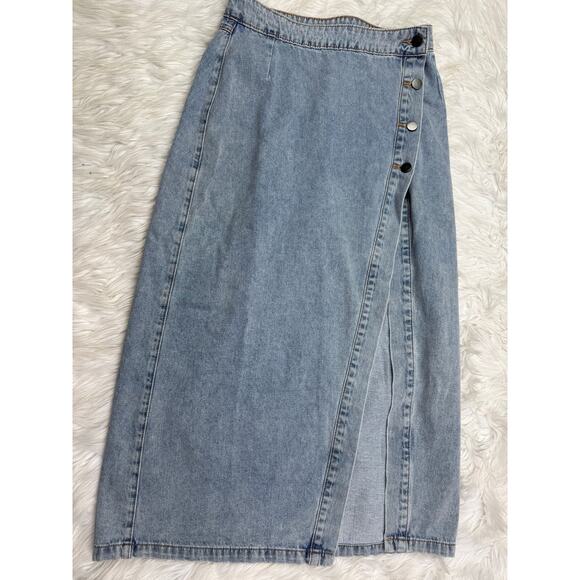 MABLE Light Denim Button Danica Front Slit Midi Jean Skirt Blue Size M - Picture 5 of 10